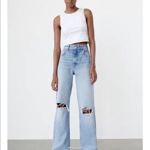 Zara Wide Leg Full Length Ripped Jeans